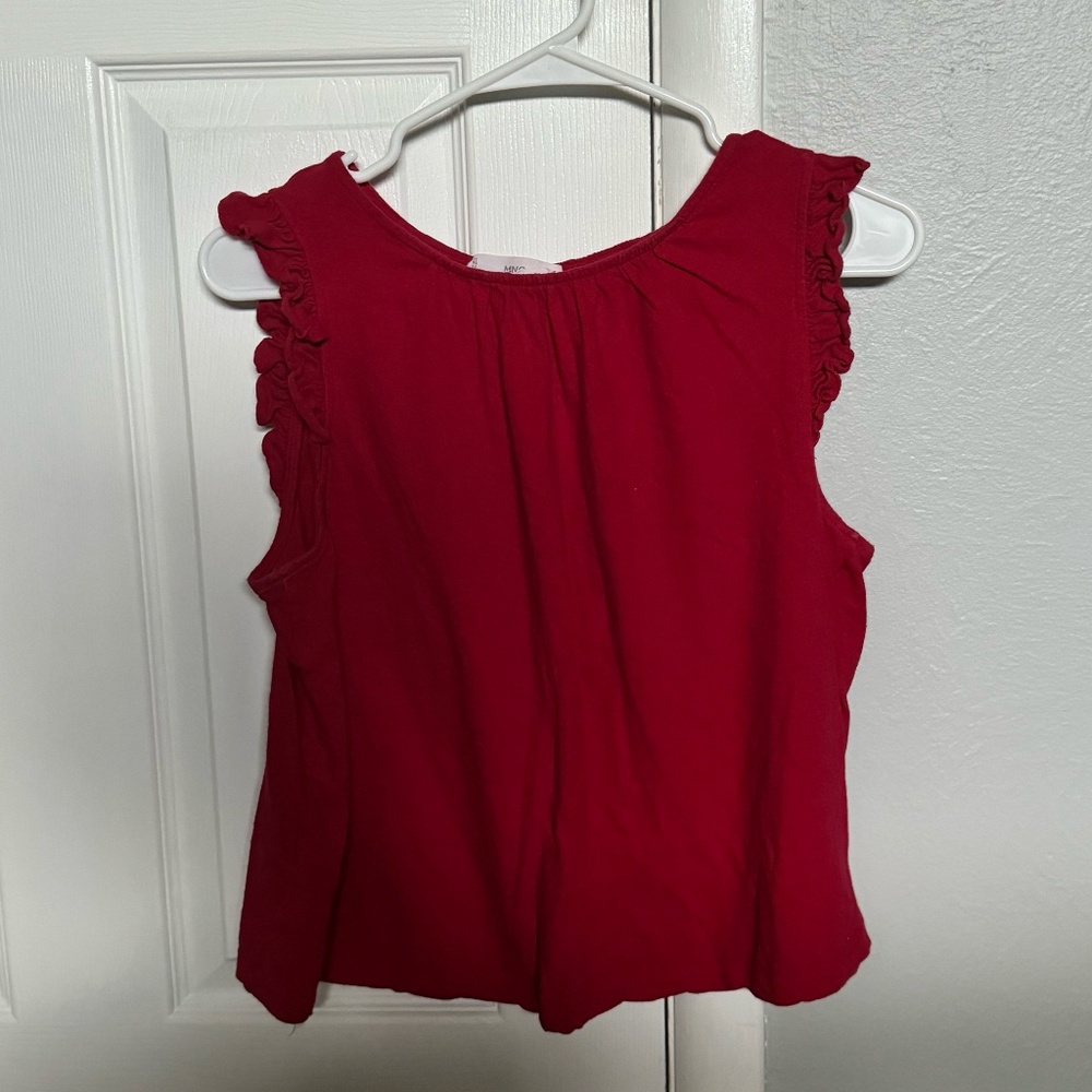MANGO - Women's Flutter Sleeve Crew Neck Top - MEDIUM - Red
